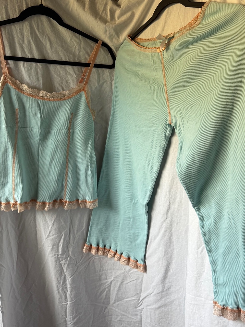 Vintage JLO 100% cotton Light Aqua Lace-Trim Cami & Lounge Set - Women